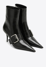 80 Buckle-Detailed Leather Ankle Boots