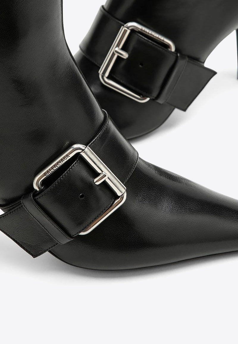 80 Buckle-Detailed Leather Ankle Boots