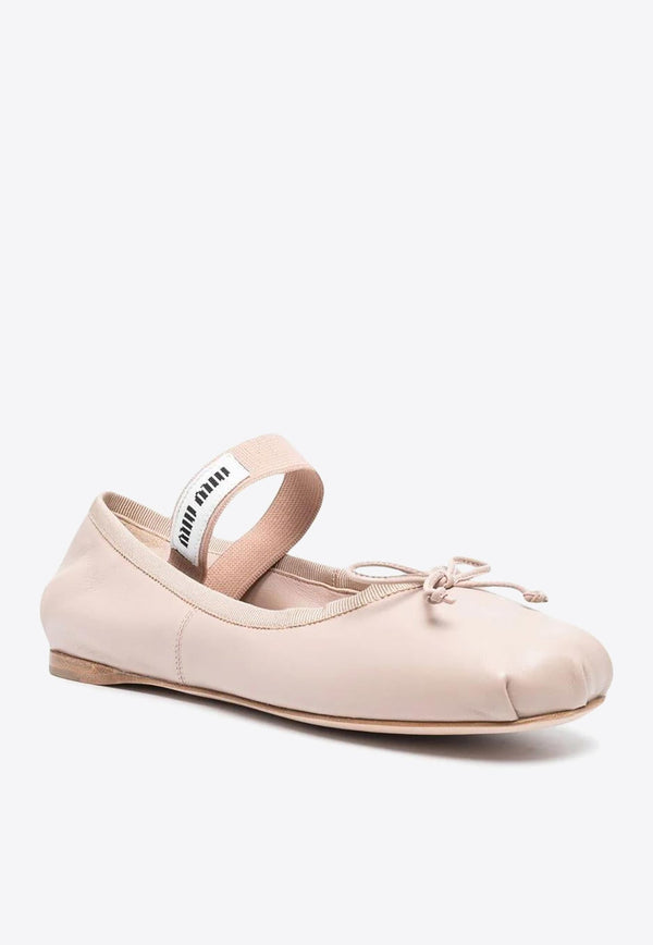 Logo Strap Leather Ballet Flats