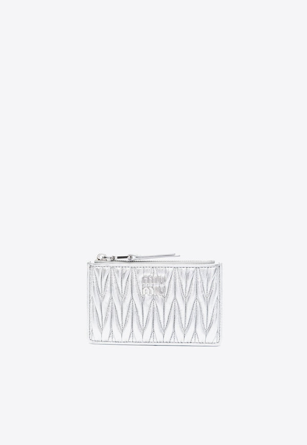 Logo Plaque Metallic Cardholder in Quilted Leather