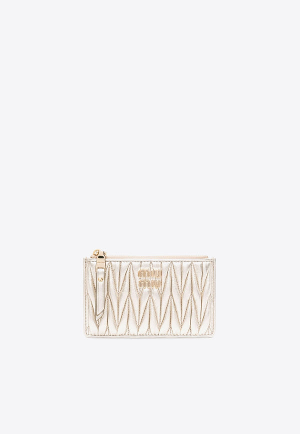 Logo Plaque Metallic Zip Cardholder