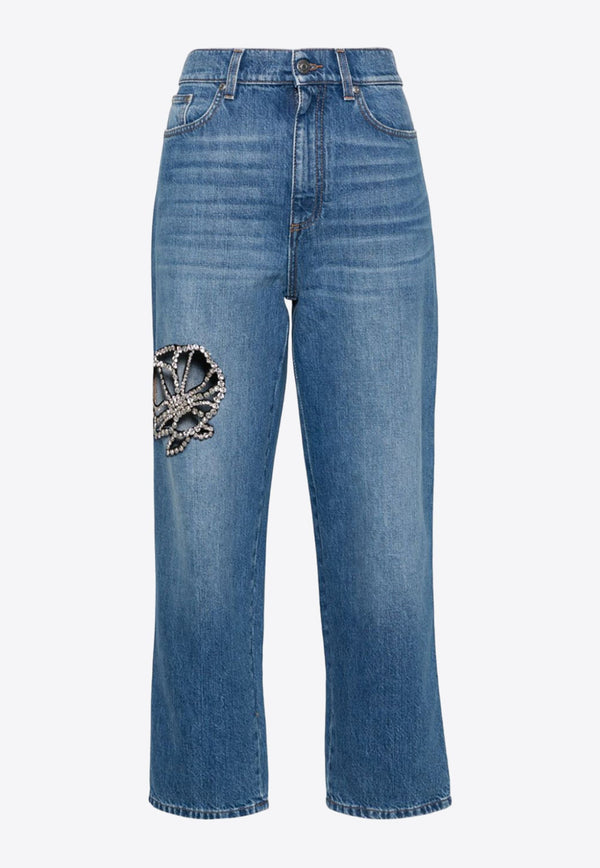 Crystal-Embellished Cropped Jeans