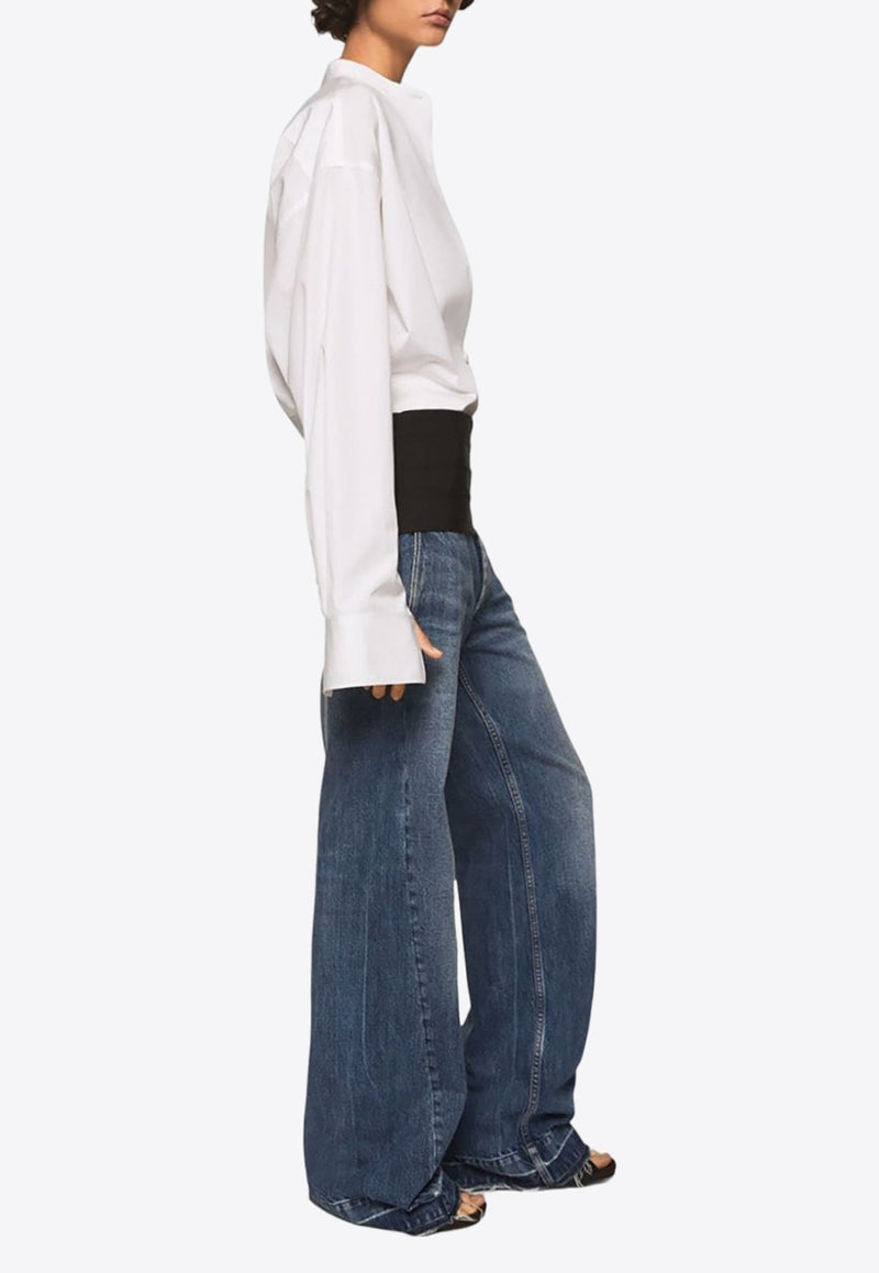 Tuxedo-Waist Wide-Leg Jeans