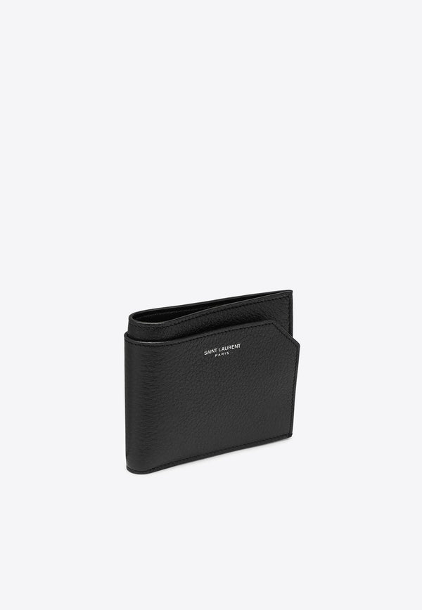 Embossed Logo Grained Leather Bi-Fold Wallet