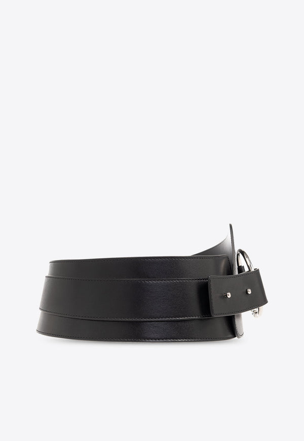 Logo Lettering Ring Buckle Leather Belt