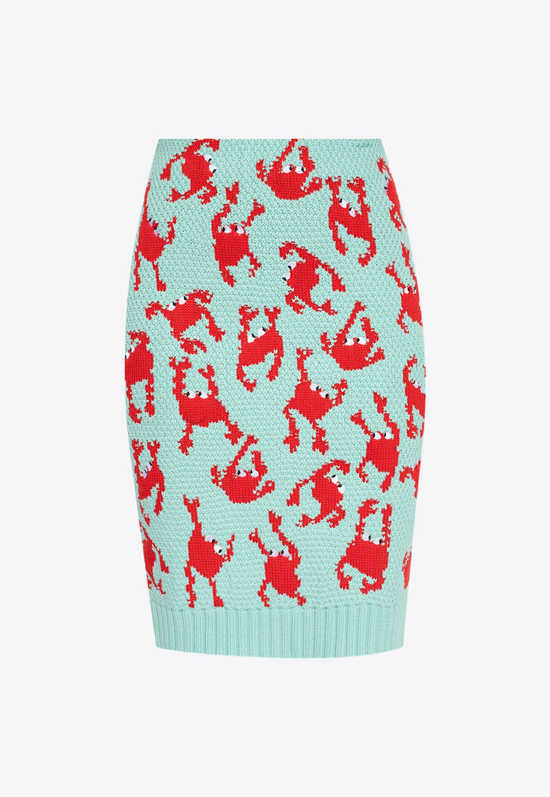 Crab Pattern Wool Knee-Length Skirt