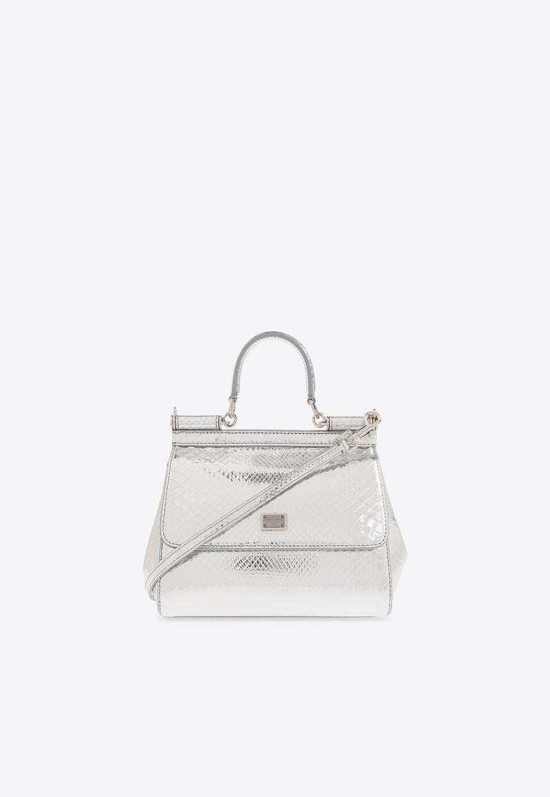 Medium Sicily Python Skin Top Handle Bag