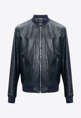 Zip-Up Leather Bomber Jacket