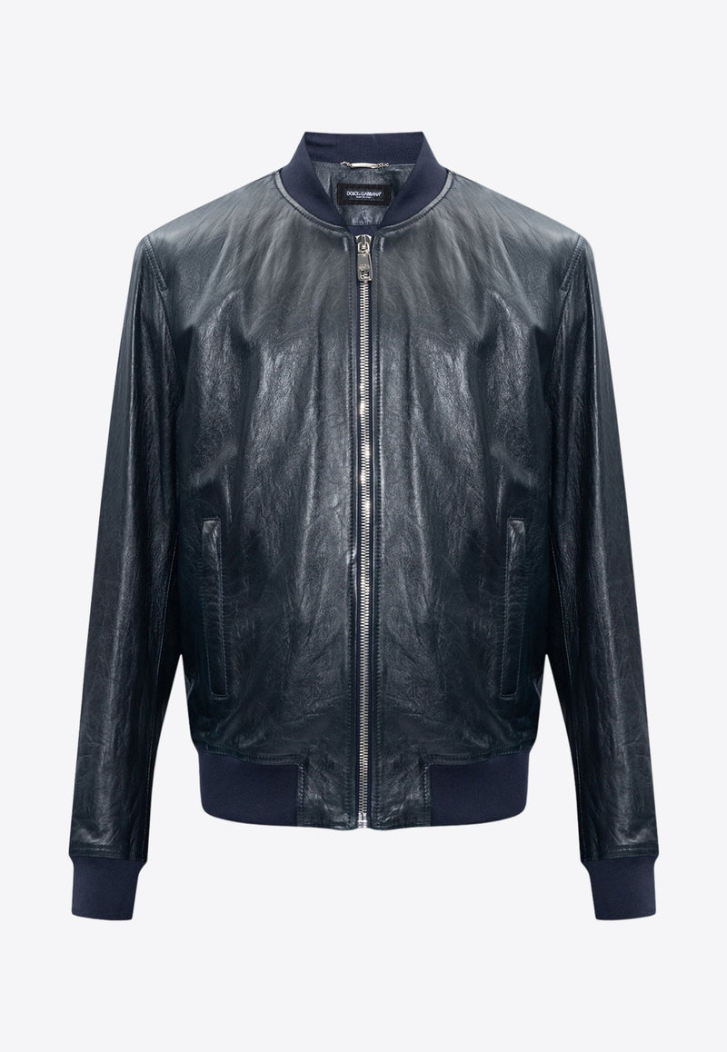 Zip-Up Leather Bomber Jacket