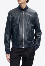 Zip-Up Leather Bomber Jacket