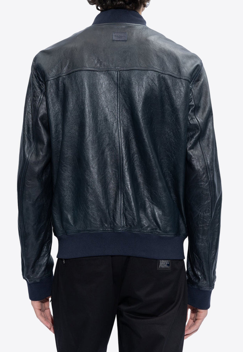 Zip-Up Leather Bomber Jacket