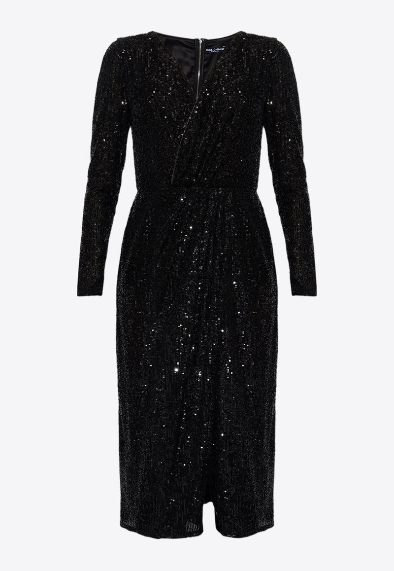 V-neck Sequined Midi Dress