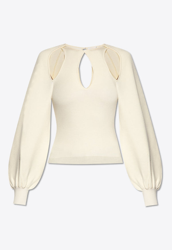 Puff-Sleeved Cut-Out Sweater