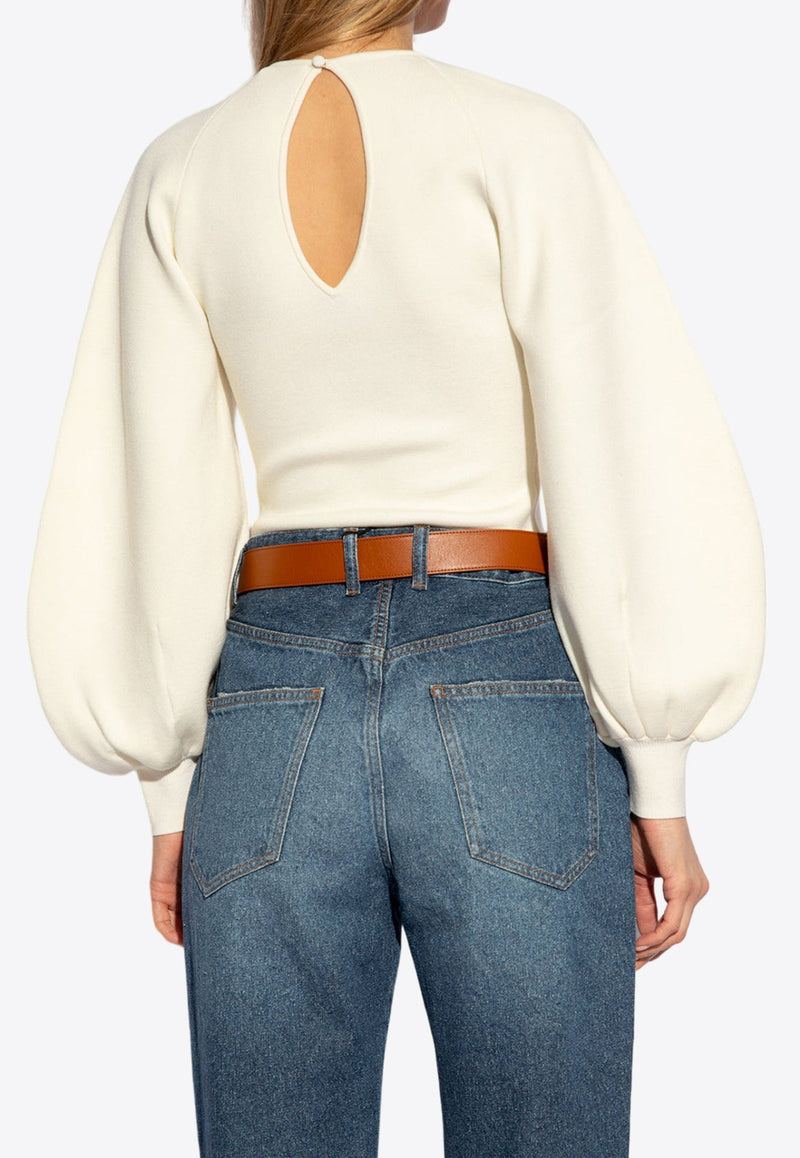 Puff-Sleeved Cut-Out Sweater