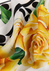 Rose Print Silk Square Scarf