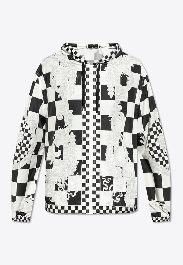Checkerboard Hooded Zip-Up Jacket
