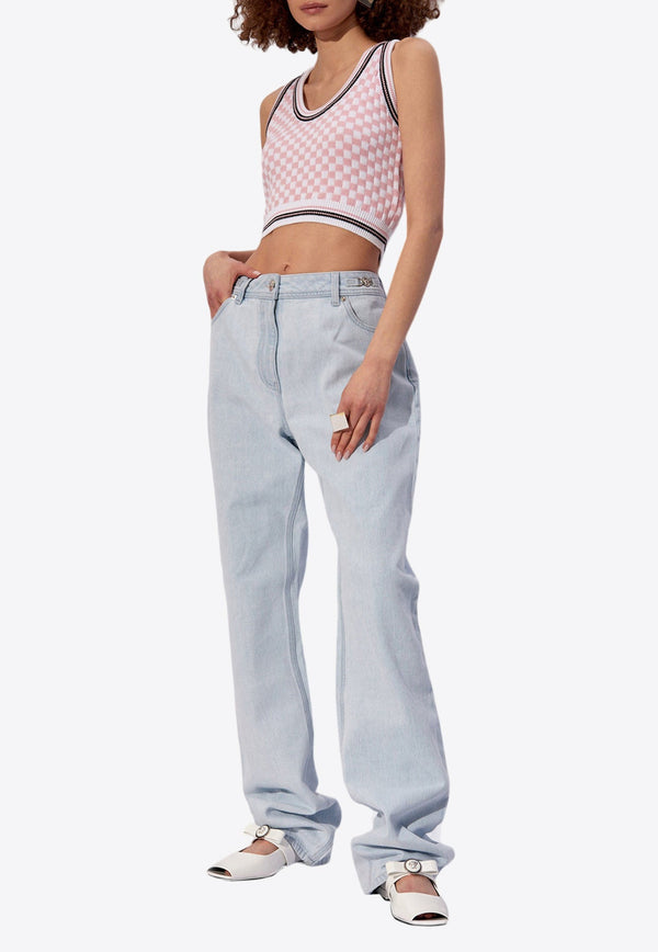 Checkerboard Knit Cropped Top
