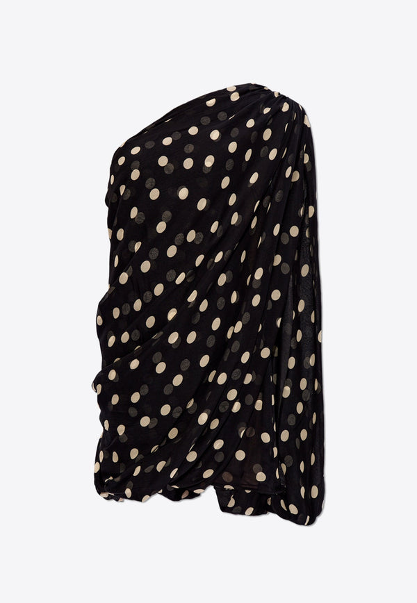 One-Shoulder Polka Dot Silk Mini Dress
