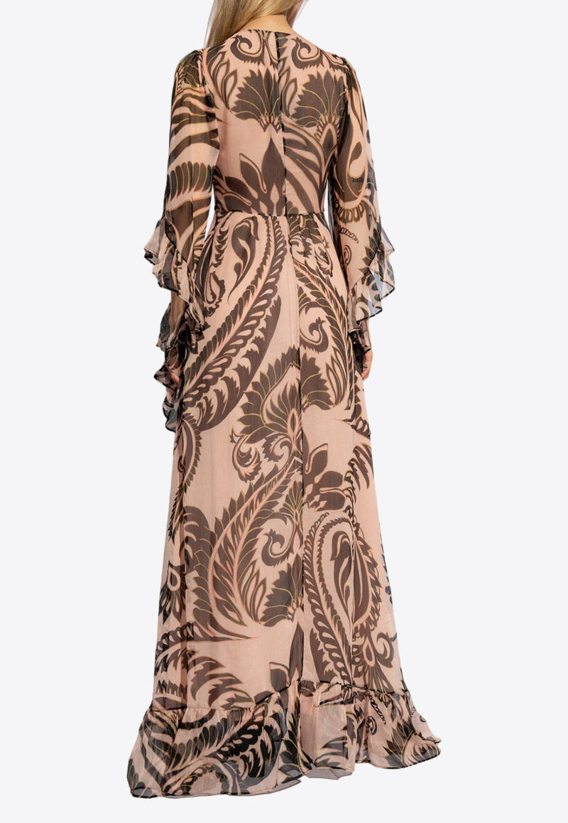 Angkor Print Silk Maxi Dress