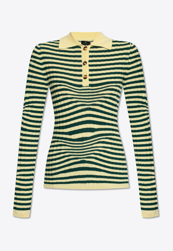 Striped Wool-Knit Polo T-shirt