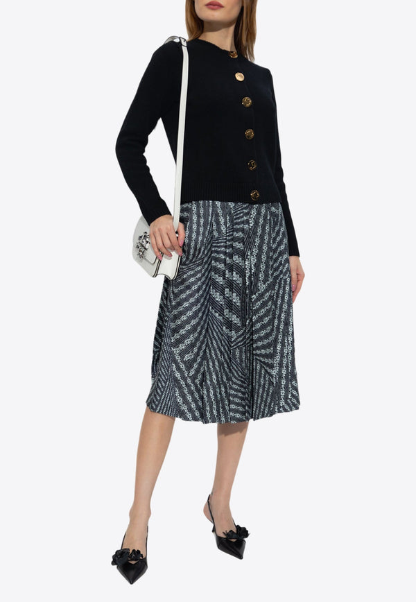 Printed Silk Pleated Midi Skirt