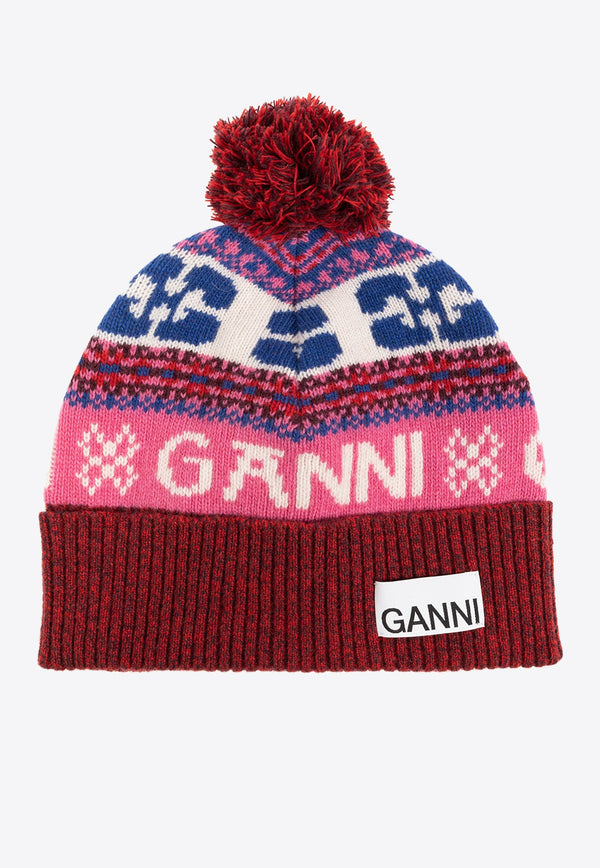 Logo Intarsia Pompom Wool Beanie