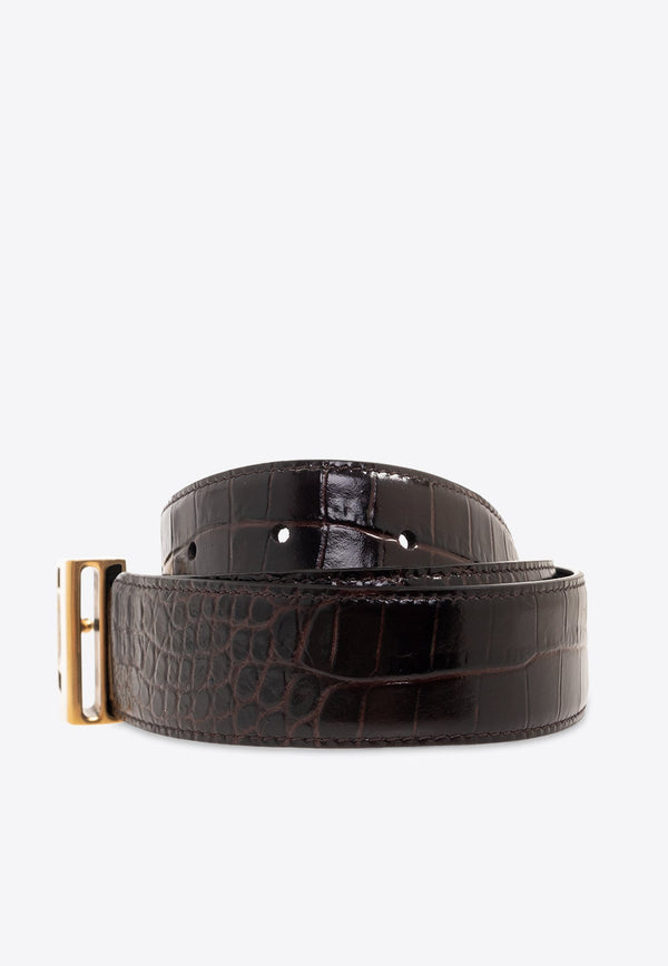 LA 66 Croc-Embossed Leather Belt