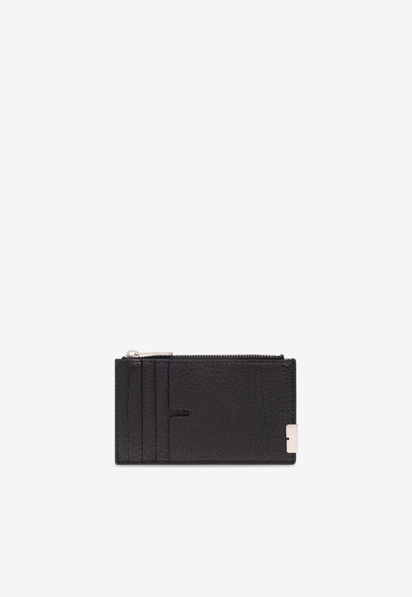 B Cut Zip Cardholder in Grained Leather