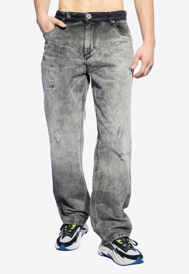 Washed-Effect Straight Jeans