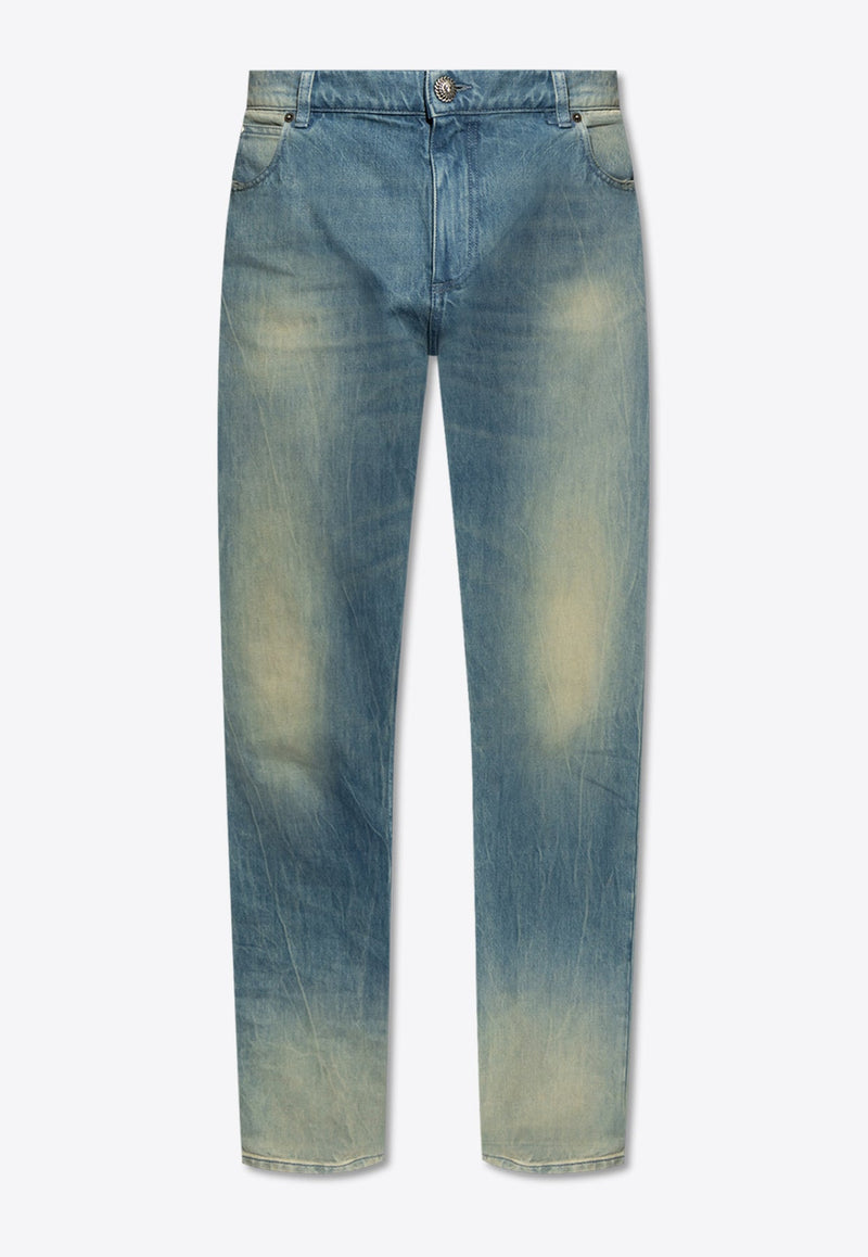 Straight-Leg Faded Jeans