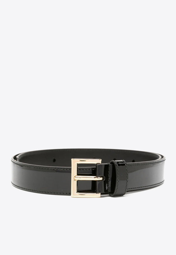 Logo Plaque Patent Leather Belt