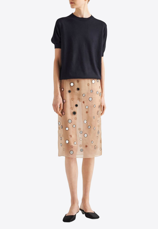 Mirror Embellished Midi Skirt