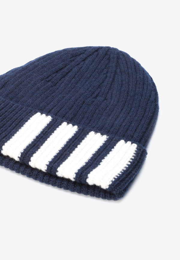 4-bar Stripes Rib Knit Beanie