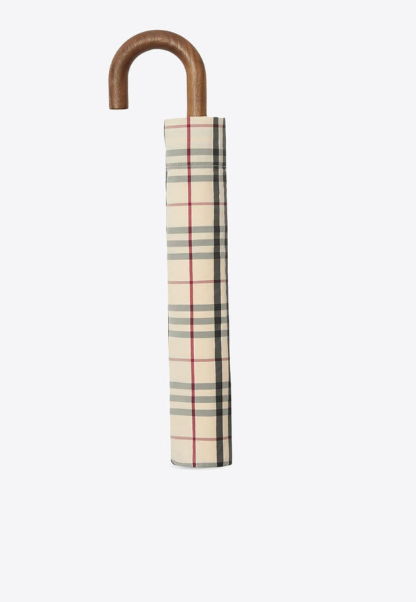 Vintage Check-Pattern Folded Umbrella