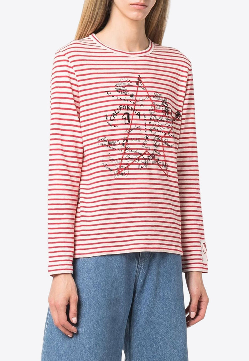 Star Print Long-Sleeved Stripe T-shirt