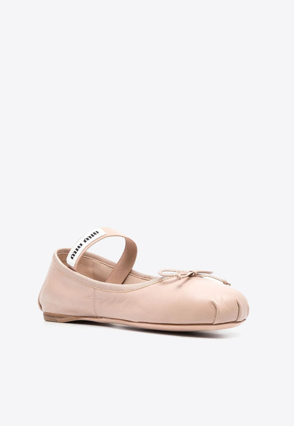 Logo Jacquard Calf Leather Ballet Flats