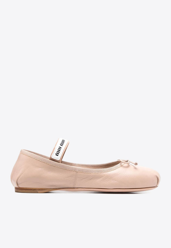 Logo Jacquard Calf Leather Ballet Flats