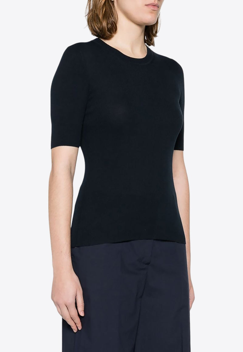 Cipria Short-Sleeved Ribbed Knit Top