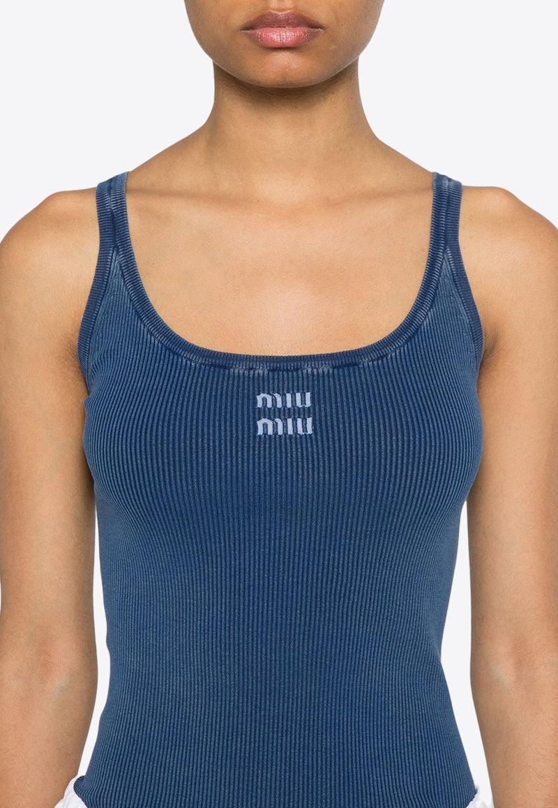 Logo Embroidered Rib Knit Tank Top