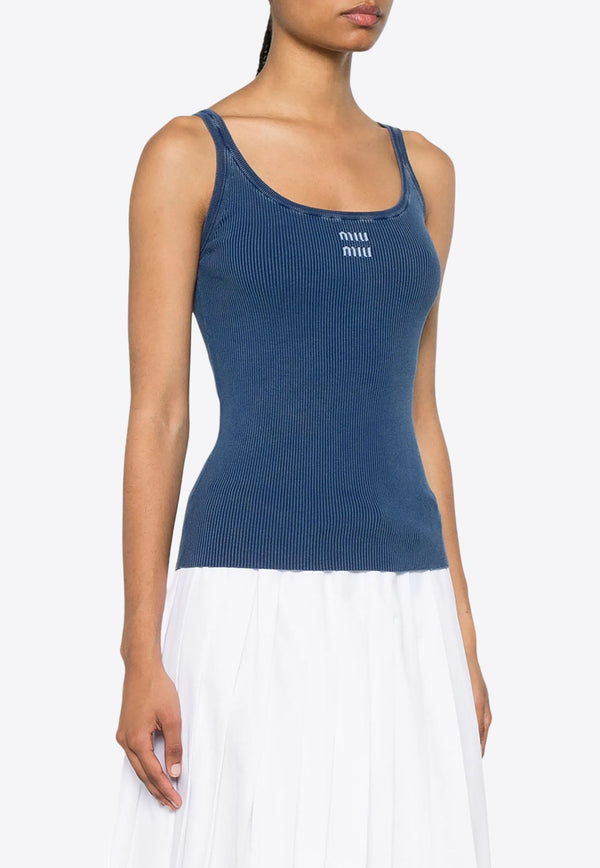 Logo Embroidered Rib Knit Tank Top