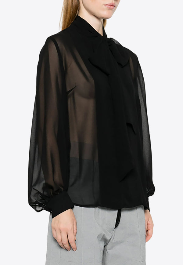 Polidori Tied-Neck Sheer Blouse