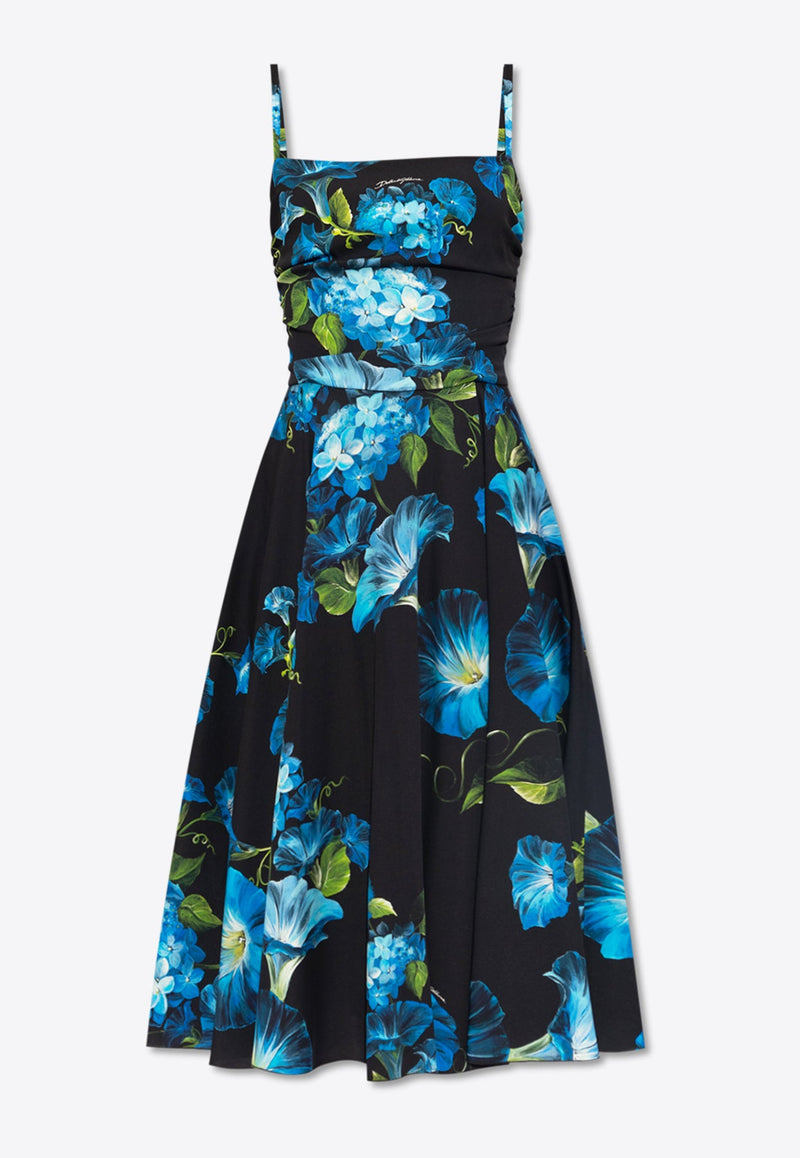 Floral Print Charmeuse Midi Dress