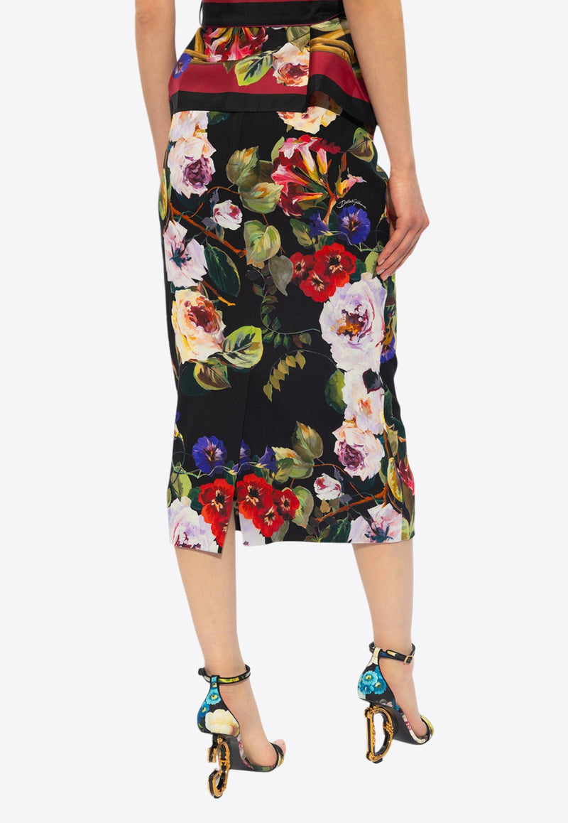 Floral Print Midi Pencil Skirt