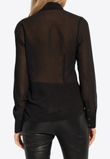 Long-Sleeved Ruffled Sheer Blouse