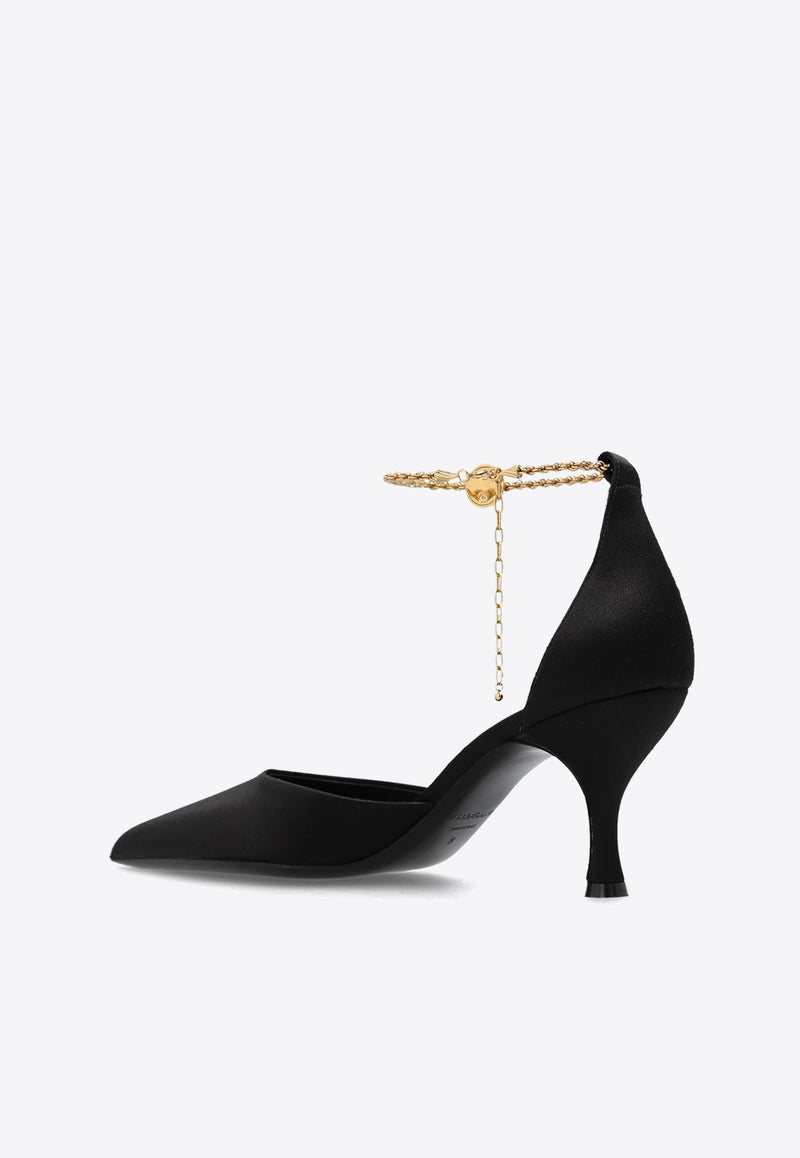 Dana 70 Ankle Chain Satin Pumps