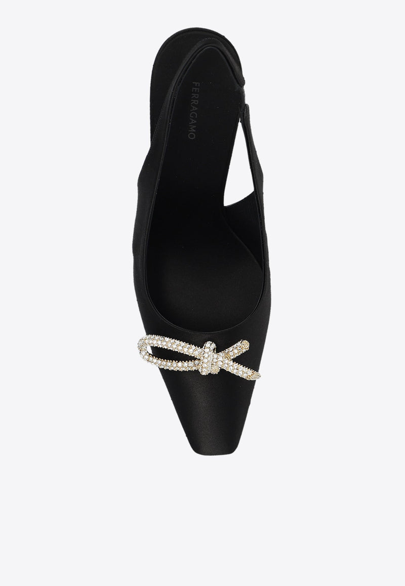 Arlene Bow 85 Slingback Satin Pumps