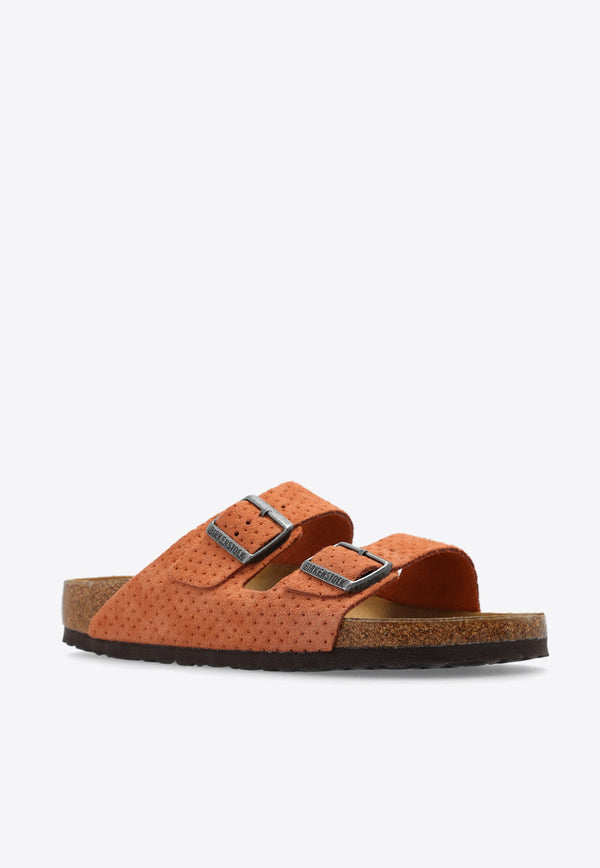 Arizona Double-Buckle Perforated Suede Slides