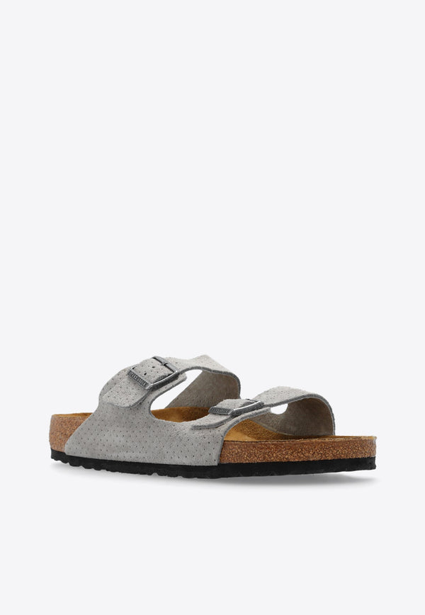 Arizona Double-Buckle Perforated Suede Slides