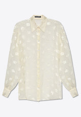 DG Logo Jacquard Silk Satin Sheer Shirt