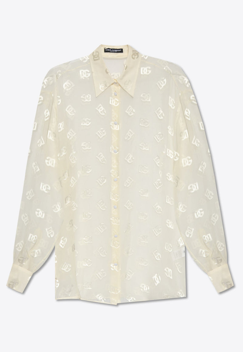 DG Logo Jacquard Silk Satin Sheer Shirt